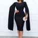 Plus Size Women's Spring Pleated Round Neck Elegant Solid Color Bodycon Dress_ecoleips.com