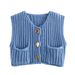Women's Clothing Autumn And Winter V Neck Pocket Three Button Sleeveless Cardigan Knitted Vest_ecoleips.com