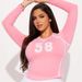 AC809 Cross-border American-style Casual Sexy Color-block Letter Print Long-sleeve T-shirt, Slim-fit, Cropped Top For_ecoleips.com