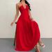 Women's Summer Sleeveless Wrap Dress Halter Neck Maxi Dress with Pockets Breathable Flowy Beach Wedding Party Casual Sundress_ecoleips.com