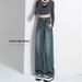 Cement Gray Narrow Wide-leg Jeans Women, Spring/summer, Plus Size, High-waisted, Loose, Slimming, Floor-length Straight_ecoleips.com