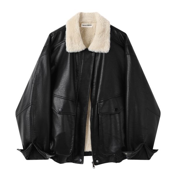 Aria Basics Fleece-Lined For Women, High-End Feel, Petite Size, 2025 New Winter Loose Short PU Leather Jacket_ecoleips.com