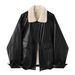 Aria Basics Fleece-Lined For Women, High-End Feel, Petite Size, 2025 New Winter Loose Short PU Leather Jacket_ecoleips.com