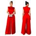Women's fashion wide leg pants solid color high collar sleeveless waist jumpsuit_ecoleips.com