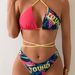 Fashion Sexy Two Piece Bikini Set Rock Letter Digital Print Swimsuit Multi Rope Strap Swimwear_ecoleips.com