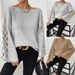 Elegant Hollow Knit Sweater For Women - Soft Round Neck Long Sleeve Pullover, Casual & Stylish, Plus Size Available_ecoleips.com