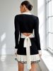 High-End Women's Fashion: French-Style Mini Dress With Ruffled Collar, Knitted Skirt, And Short Skirt With Bow And Tie_ecoleips.com