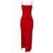 Women's Slim Fit Suspender Dress Waist Cinching Solid Color Slit American European Style 2026 Goddess Style_ecoleips.com