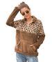 K New Zipper Collar Double Sided Velvet Leopard Pattern Splicing Hoodie Short Sleeve For Women_ecoleips.com