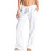 Suitable For All Seasons 2025 New Soft Cotton Linen Women's Solid Color Drawstring Loose Casual Wide-leg Long Pants For Women_ecoleips.com