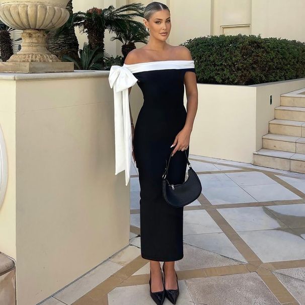 European And American Women's Fashion 2024 Autumn/Winter New Style Fashionable Sexy Off-Shoulder Ribbon Slim Fit Elegant_ecoleips.com