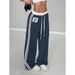 Women's Clothing Casual Pants For Women High Waist Drape Loose Straight Sports Sweatpants Striped Stitching Wide Leg Long Pants_ecoleips.com
