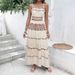 Bohemian Beach Cover-Up Set – Fringe Trim Halter Top & Maxi Skirt (White) |Polyester, Lightweight, Flowy Ethnic Print For Vacations & Festivals_ecoleips.com