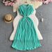 Women's Clothing Fashion Dress Heavy Beaded Straps Waisted Short Sleeved Pleated Elegant Long Skirt_ecoleips.com