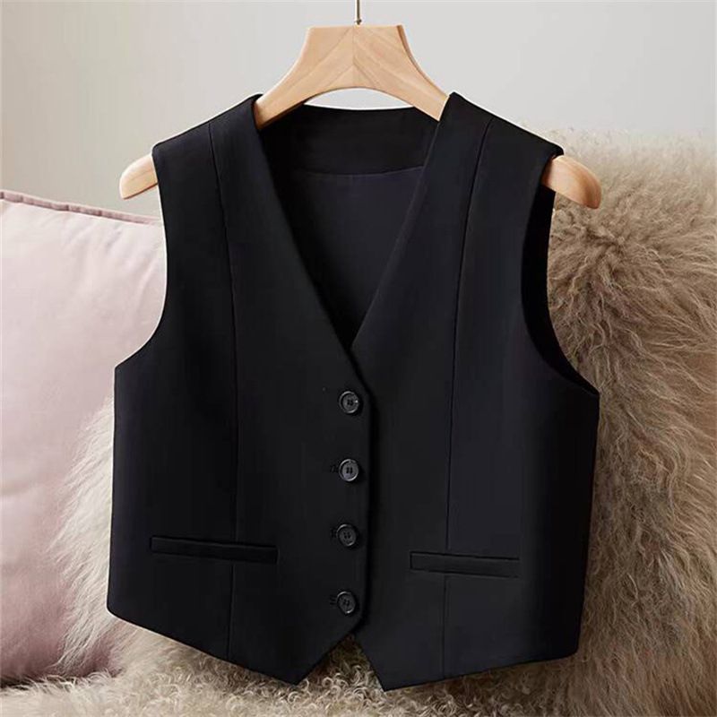 Women's Slim Fit Suit Vest Sleeveless Short Outerwear Red And Gray Autumn Style_ecoleips.com