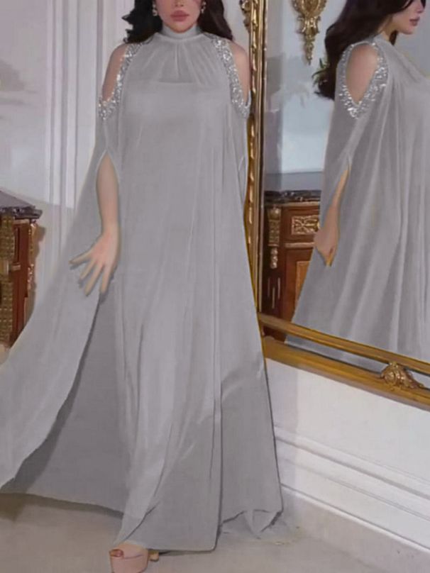 Trade Muslim Celebrity Style Elegant Sequin Cape Batwing Sleeve Inner Tube Top Dress Two Pieces_ecoleips.com