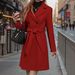 New Solid Color Lapel Thickened Lace-up Double-breasted Plus Long Women's Trench Coat_ecoleips.com