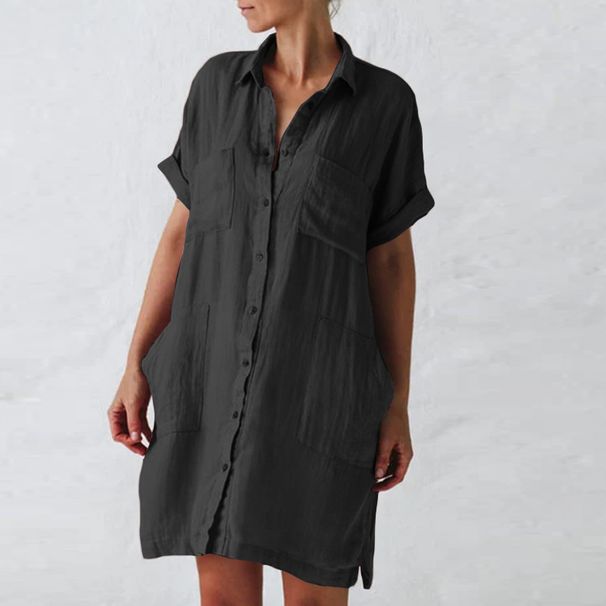 plus Size Cotton Long Sleeve Shirt Dress For Women Casual Regular Thickness Spring/Autumn Irregular Pocket Design_ecoleips.com
