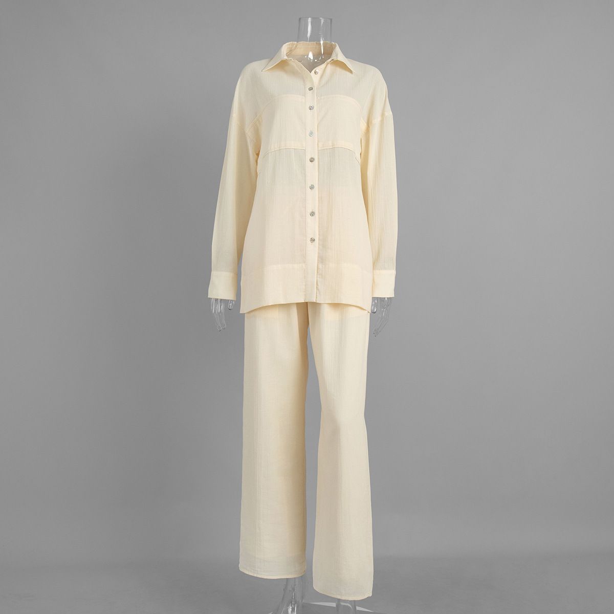 Women's Clothing Long Sleeved Shirt Set Fashionable Elegant Vacation Thin Trouser Spring_ecoleips.com