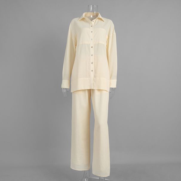 Women's Clothing Long Sleeved Shirt Set Fashionable Elegant Vacation Thin Trouser Spring_ecoleips.com
