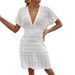 Women's Clothing Deep V Neck Beach Skirt Women's Clothing Wave Pattern Hollow Beach Skirt Elastic Waist Beach Blouse X5967_ecoleips.com