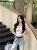 One-word Collar Short-sleeved Slim-fit T-shirt Women's Summer Letter Print Slim Spice Girl Versatile Short Off-shoulder Top_ecoleips.com