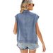 Women's Clothing Summer New Style Washed One Row Denim Vest Waistcoat Trend_ecoleips.com