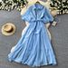 Women's French Style Soft Pink Lantern Sleeve Dress Korean Style Tie Waist A-Line Skirt Slimming Commuting Dress_ecoleips.com