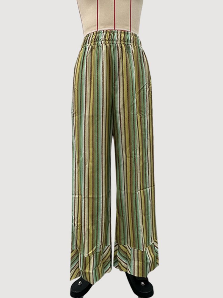 K Striped Wide Leg Pants Women's New Loose Casual High Waisted Slimming Pants_ecoleips.com