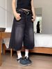 American Black Denim Pants For Women In Autumn And Winter, Loose Cropped Wide Pants, Straight Leg Shorts, Trendy_ecoleips.com