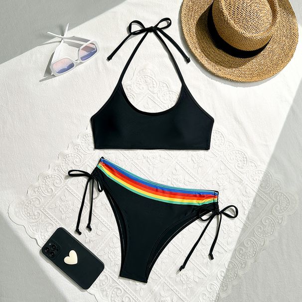 Women's Clothing Women's Sexy Solid Color Striped Bikini Style Two Piece Swimsuit Beach & Pool Ready Quick-Dry Polyester, Modest Coverage_ecoleips.com