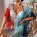 Color Blocked Sexy Loose Pullover V Neck Tassel Hollow Out Beach Sun Protection Bikini Cover Up_ecoleips.com