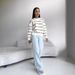 Women's Striped Knit Sweater Long Sleeve Round Neck Casual Pullover Top - Soft Breathable Polyester Blend, Loose Fit, Color Block Design_ecoleips.com