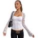 Cross-border European And American Style Lace Splicing Hollow-out Design Long-sleeve T-shirt, Casual Versatile Pure_ecoleips.com