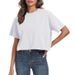 Europan And Amrican Cross-Bordr Womn's Loos Round Nck Crop Top Casual Summr Solid Color Basic T-Shirt Short_ecoleips.com