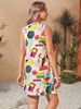 Mini Dress Spring Summer Women Sleeveless Round Neck Geometric Print Flowy Casual Chic Vacation Beach Daily Party Dress_ecoleips.com
