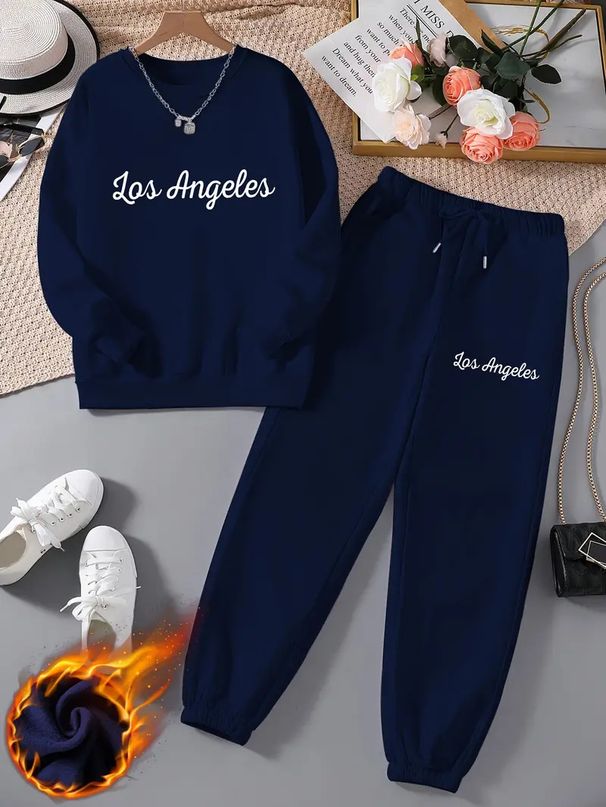 Women's Autumn/Winter Fashion Hoodie And Sweatpants Set Casual Letter Print Sports Suit Comfortable Streetwear_ecoleips.com