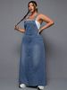K Large Size Women's New Denim Spicy Style Shoulder Strap Skirt_ecoleips.com