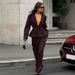 Women's Deep V-Neck Tailored Blazer & Pants Set – Slim-Fit Long Sleeve Office Suit With Waist-Cinching Design_ecoleips.com