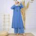 New Denim Muslim Robe Long Sleeve Solid Color Casual Plus Size Wide Leg Loose Top Fashion Two-Piece Set_ecoleips.com