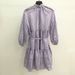 Style 2023 French Fashion Elegant Purple Striped Long Puff Sleeve Tie-Waist Shirt Dress_ecoleips.com