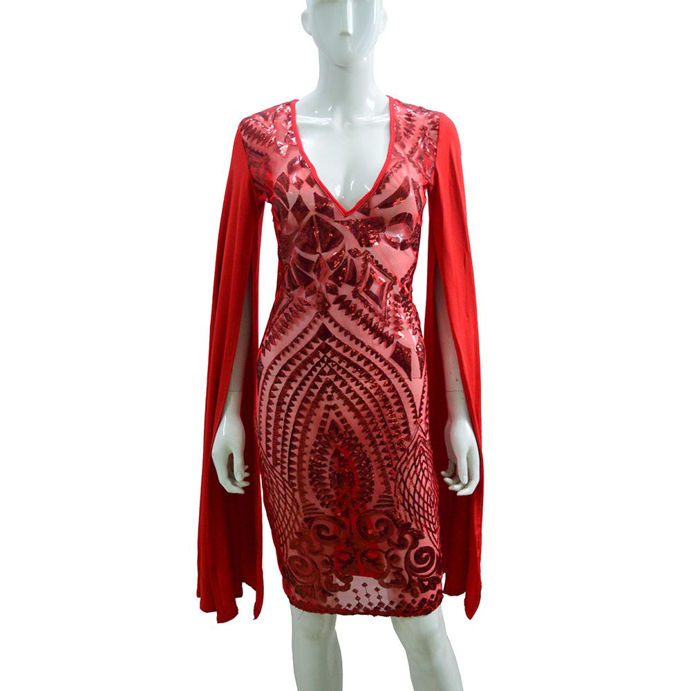 Women Deep V Neck Short Sequin Dress Sexy Slim Waist Cinched Fashion Party Performance Glitter Dress_ecoleips.com