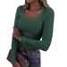 New Thread Groove Strip Slim Fit Long Sleeved Sexy U-neck Casual Women's T-shirt_ecoleips.com