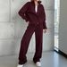 Women's Fleece Lined Warm Coat And High Waisted Straight Leg Pants Set Style Minimalist Design Casual Outfit_ecoleips.com