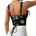 Retro Black Vest Lace Up Small Vest Floral Suspender Sexy Bra Retro Lace-Up Black Bralette – Floral Strappy Crop Top For Women_ecoleips.com