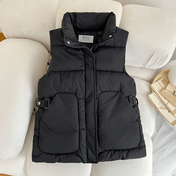 Women's Clothing Autumn and Winter New Korean Style Waistcoat Waist Tie Thickened Sleeveless Cotton Vest_ecoleips.com