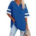 2025 Spring/Summer New Loose Half Sleeved V-neck Contrast Large T-shirt Women's Top_ecoleips.com