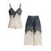 Elegant Casual Two-Piece 2026 Spring New European And American Trendy Hot Girl Lace Patchwork Denim Shorts Set For Women_ecoleips.com