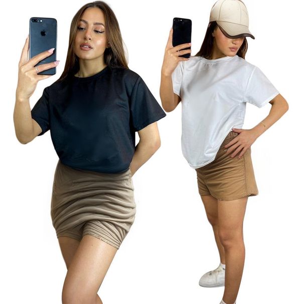 Women's Summer Short-Sleeved Shorts Set J2859 European And American Cross-Over Style Ready Stock Embroidered And Printed_ecoleips.com