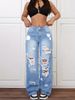 K Ripped Jeans High Waisted Straight Leg Versatile Loose Denim Pants For Women_ecoleips.com